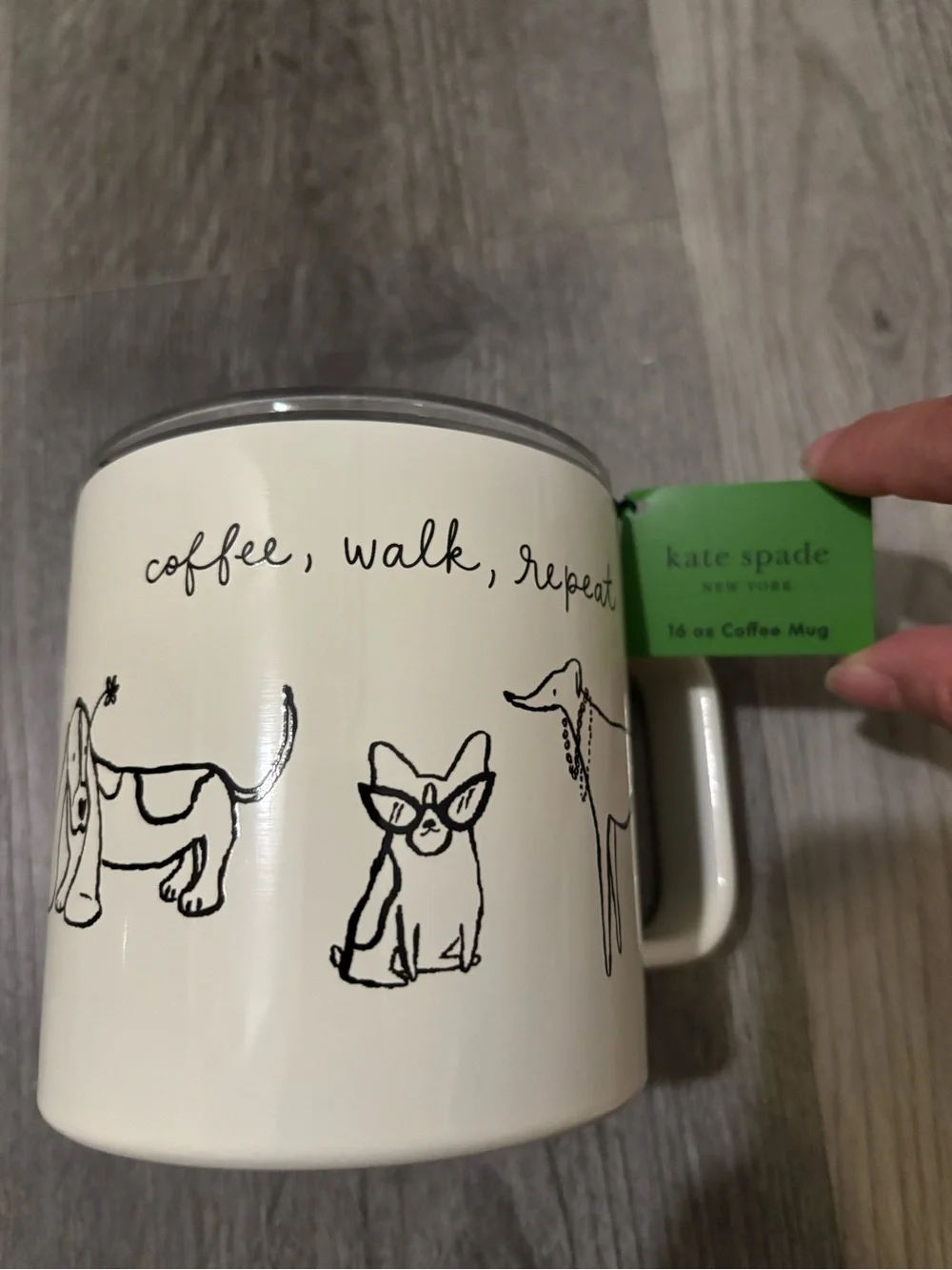 kate spade Cream Mug with Playful Black Dog Sketches